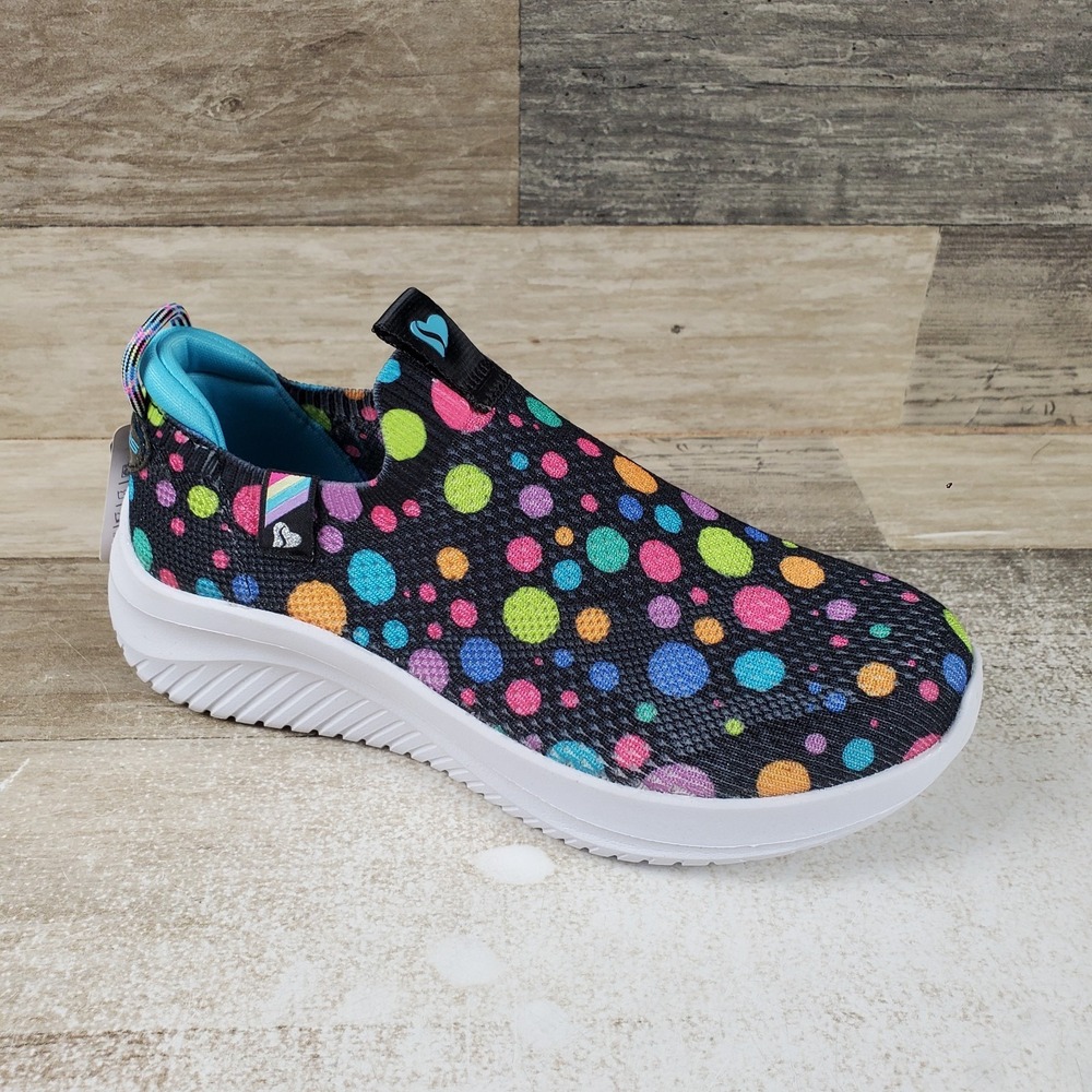 Skechers Ultra Flex 3.0 Kids Girls Shoes Sz 1.5 Black Multi Slip On Sneakers